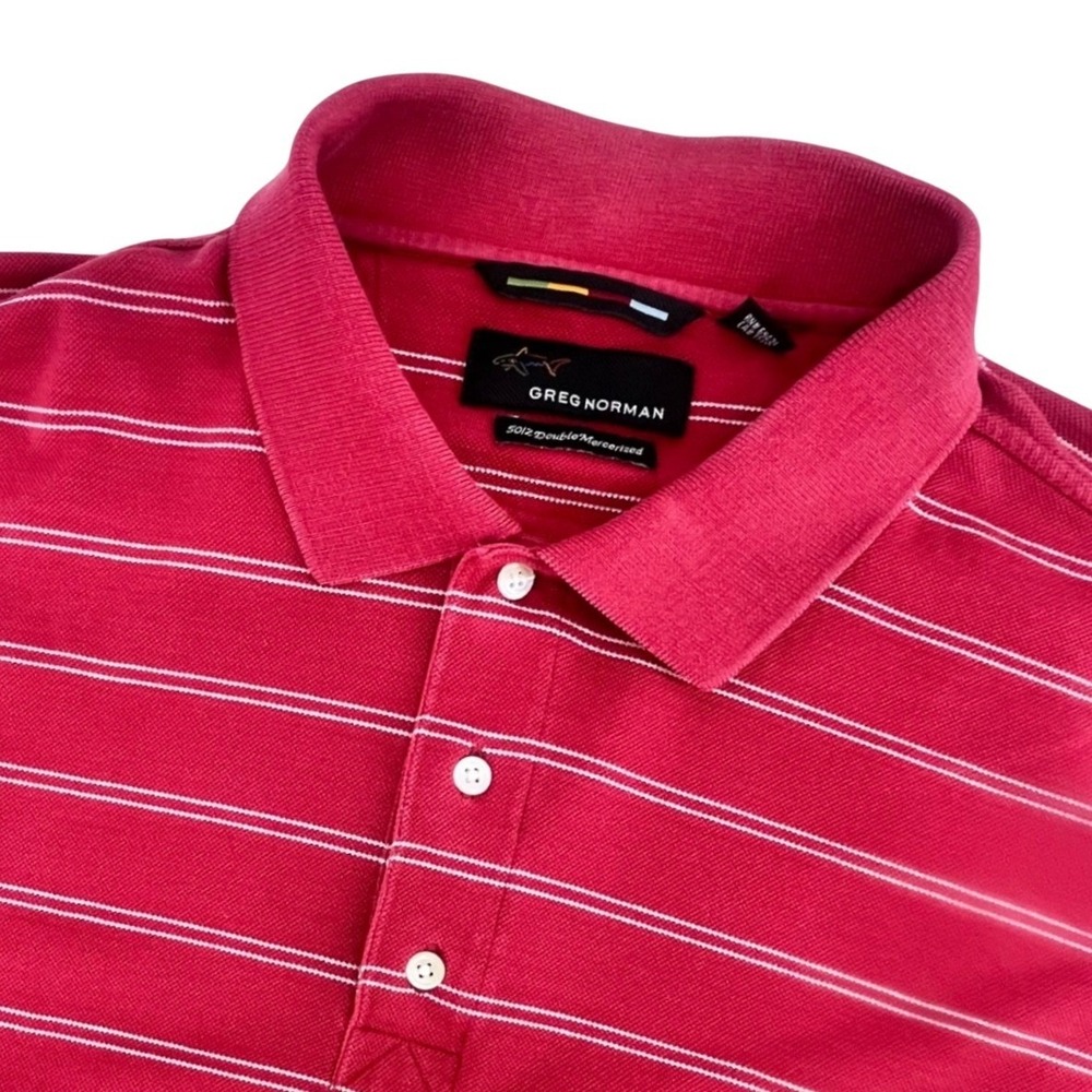 Greg Norman Polo Shirt Mens XL Red Striped Preppy Nautical Golfcore Dadcore